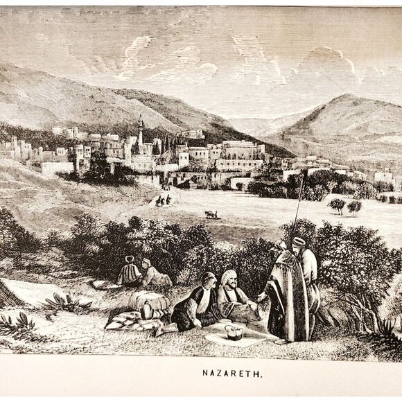 1873 Nazareth Woodcut & Engraving Victorian Bible Antique Biblical History F12A